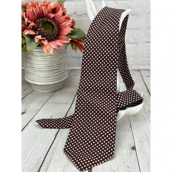Lands' end silk cream and burgundy Tie - Picture 1 of 5